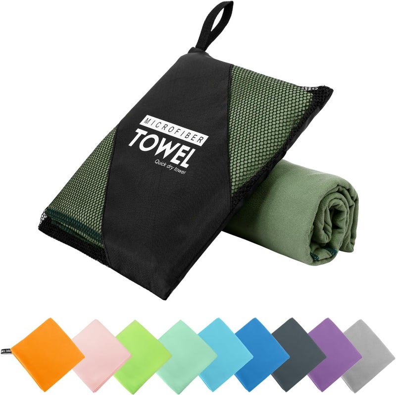 ZIUDBOC Microfiber Travel Towel, Soft Lightweight Quick Dry Towel, Super Absorbent Compact Travel & Sports & Beach Towels for Camping, Backpack, Gym, Swimming, Yoga, Hiking (XL:30"×60" -ArmyGreen) - Image 1